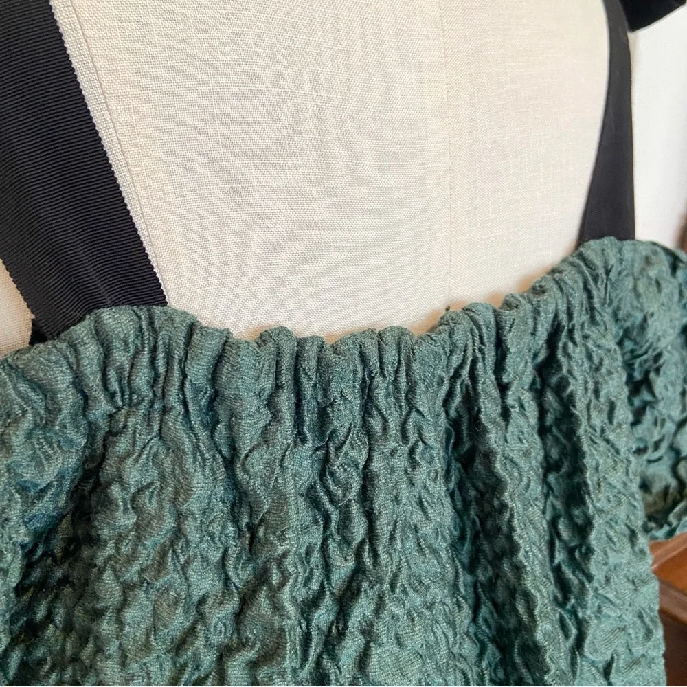 $1,600 Ulla Johnson Runway Francoise Green Wool Silk Smocked Gown - Picture 12 of 14
